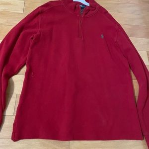 Polo Ralph Lauren Boys Red Knit Cotton 1/4 Zip Pullover Sweater Large Size 16-18